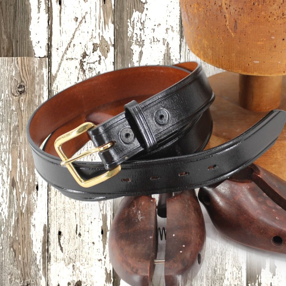 Don Hume Duty Belt Black Leather Brass Buckle Police Snap Buckle Sz 48 Unisex - Picture 2 of 8